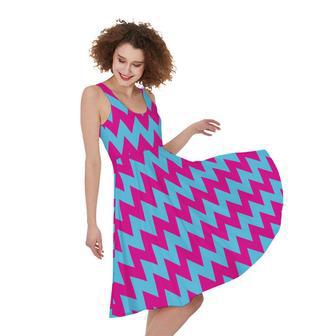 Pink And Blue Chevron Pattern Print Sleeveless Knee Length Dress | Newhawaiianshirts UK