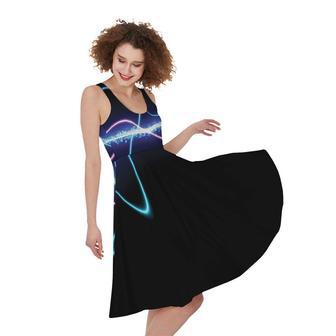 Pink And Teal Sound Wave Print Sleeveless Knee Length Dress | Newhawaiianshirts