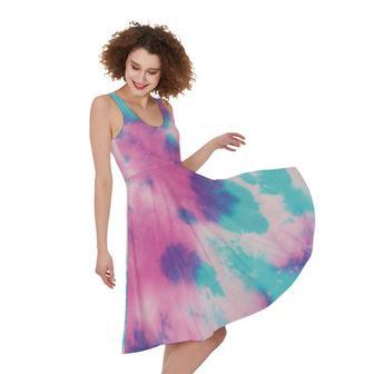 Pink And Teal Tie Dye Print Sleeveless Knee Length Dress | Newhawaiianshirts DE