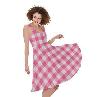 Pink And White Buffalo Check Print Sleeveless Knee Length Dress | Newhawaiianshirts CA