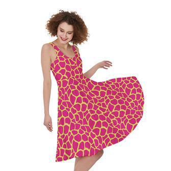 Pink And Yellow Giraffe Pattern Print Sleeveless Knee Length Dress | Newhawaiianshirts UK