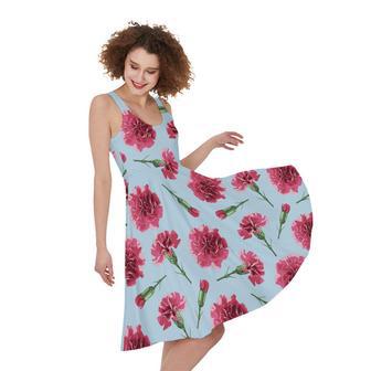 Pink Carnation Pattern Print Sleeveless Knee Length Dress | Newhawaiianshirts DE