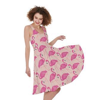 Pink Flamingo Pattern Print Sleeveless Knee Length Dress | Newhawaiianshirts UK