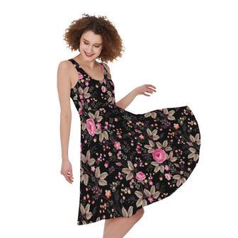 Pink Floral Flower Pattern Print Sleeveless Knee Length Dress | Newhawaiianshirts DE