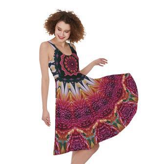 Pink Flower Kaleidoscope Print Sleeveless Knee Length Dress | Newhawaiianshirts DE