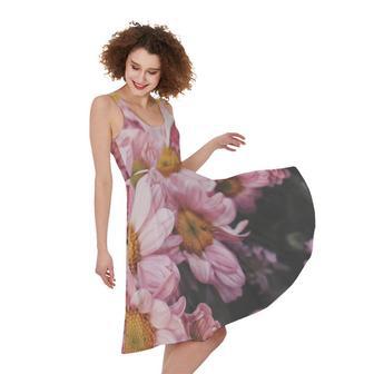 Pink Flowers Print Sleeveless Knee Length Dress | Newhawaiianshirts CA