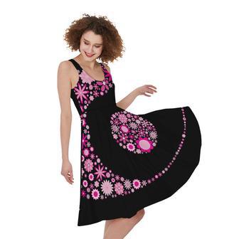 Pink Flowers Yin Yang Print Sleeveless Knee Length Dress | Newhawaiianshirts