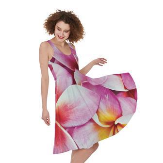 Pink Frangipani Flower Print Sleeveless Knee Length Dress | Newhawaiianshirts DE