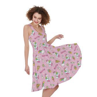 Pink Girly Unicorn Pattern Print Sleeveless Knee Length Dress | Newhawaiianshirts