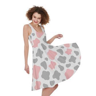 Pink Grey And White Cow Print Sleeveless Knee Length Dress | Newhawaiianshirts UK