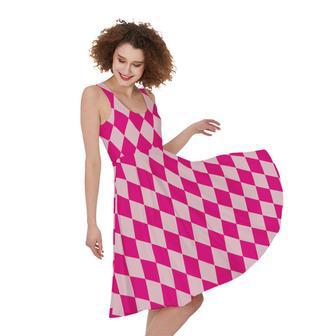 Pink Harlequin Pattern Print Sleeveless Knee Length Dress | Newhawaiianshirts DE