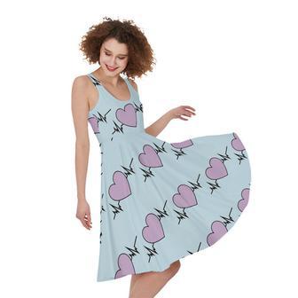 Pink Heartbeat Pattern Print Sleeveless Knee Length Dress | Newhawaiianshirts AU