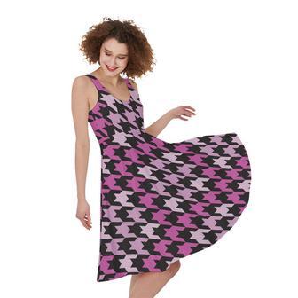 Pink Houndstooth Pattern Print Sleeveless Knee Length Dress | Newhawaiianshirts AU