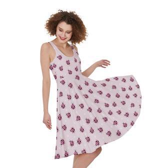 Pink Ladybug Pattern Print Sleeveless Knee Length Dress | Newhawaiianshirts UK