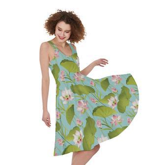 Pink Lotus Pattern Print Sleeveless Knee Length Dress | Newhawaiianshirts UK