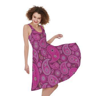 Pink Paisley Pattern Print Sleeveless Knee Length Dress | Newhawaiianshirts CA