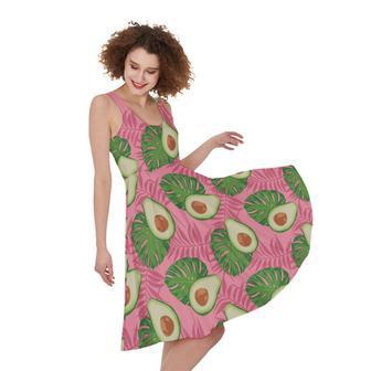 Pink Palm Leaf Avocado Print Sleeveless Knee Length Dress | Newhawaiianshirts AU