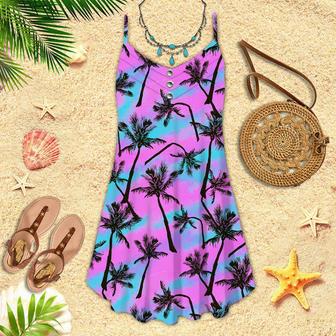 Pink Palm Tree Love Beach Spaghetti Strap Summer Dress | Newhawaiianshirts UK