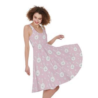 Pink Rabbit Pattern Print Sleeveless Knee Length Dress | Newhawaiianshirts CA