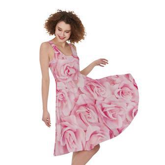 Pink Rose Print Sleeveless Knee Length Dress | Newhawaiianshirts