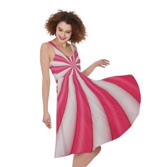 Pink Swirl Candy Print Sleeveless Knee Length Dress | Newhawaiianshirts DE