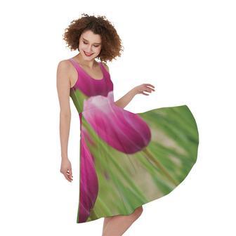 Pink Tulip Print Sleeveless Knee Length Dress | Newhawaiianshirts AU