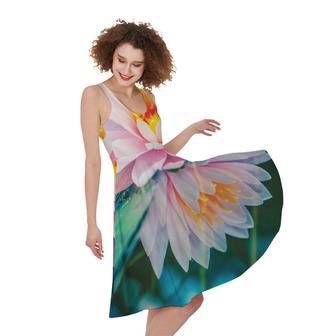 Pink Water Lily Print Sleeveless Knee Length Dress | Newhawaiianshirts UK