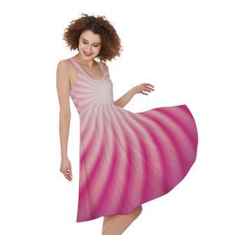 Pink Whirlpool Spiral Print Sleeveless Knee Length Dress | Newhawaiianshirts DE