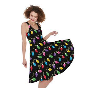 Pixel Christmas Lights Print Sleeveless Knee Length Dress | Newhawaiianshirts CA