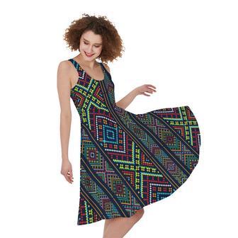 Pixel Ethnic Pattern Print Sleeveless Knee Length Dress | Newhawaiianshirts AU