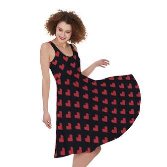 Pixel Heart Pattern Print Sleeveless Knee Length Dress | Newhawaiianshirts CA