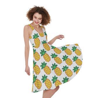 Pixel Pineapple Pattern Print Sleeveless Knee Length Dress | Newhawaiianshirts DE