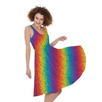 Pixel Rainbow Pattern Print Sleeveless Knee Length Dress | Newhawaiianshirts UK