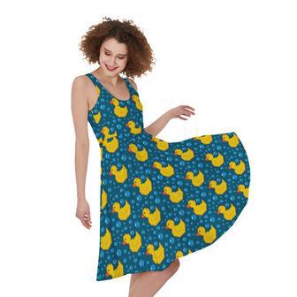 Pixel Rubber Duck Pattern Print Sleeveless Knee Length Dress | Newhawaiianshirts CA