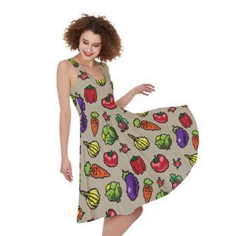 Pixel Vegetables Pattern Print Sleeveless Knee Length Dress | Newhawaiianshirts UK