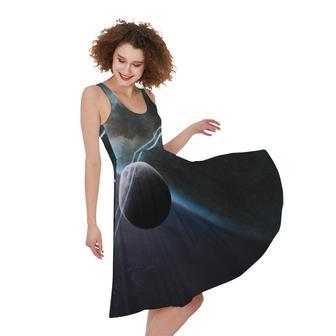 Planet And Space Print Sleeveless Knee Length Dress | Newhawaiianshirts UK