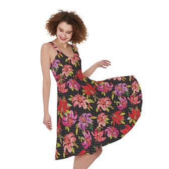 Polka Dot Lily Pattern Print Sleeveless Knee Length Dress | Newhawaiianshirts AU