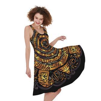 Polynesian Sea Turtle Print Sleeveless Knee Length Dress | Newhawaiianshirts DE