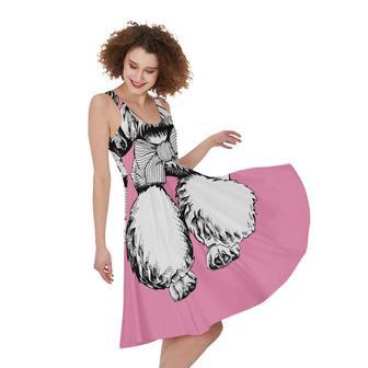 Poodle With Glasses Print Sleeveless Knee Length Dress | Newhawaiianshirts DE