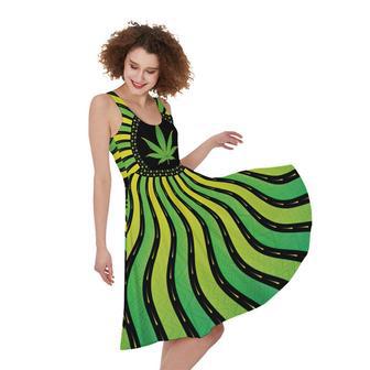 Psychedelic Cannabis Leaf Print Sleeveless Knee Length Dress | Newhawaiianshirts UK