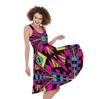 Psychedelic Ethnic Trippy Print Sleeveless Knee Length Dress | Newhawaiianshirts CA