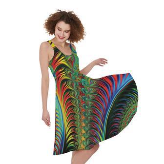 Psychedelic Fractal Print Sleeveless Knee Length Dress | Newhawaiianshirts CA