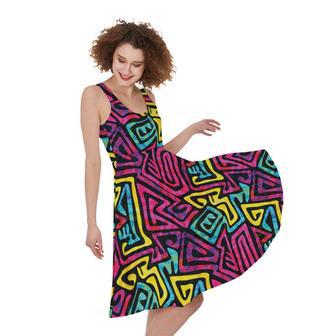 Psychedelic Funky Pattern Print Sleeveless Knee Length Dress | Newhawaiianshirts UK