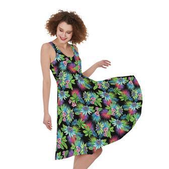 Psychedelic Hawaiian Flower Print Sleeveless Knee Length Dress | Newhawaiianshirts CA