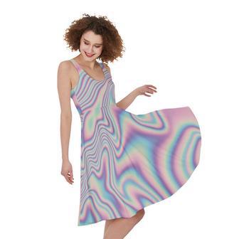 Psychedelic Holographic Print Sleeveless Knee Length Dress | Newhawaiianshirts CA