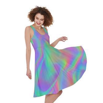 Psychedelic Holographic Trippy Print Sleeveless Knee Length Dress | Newhawaiianshirts UK