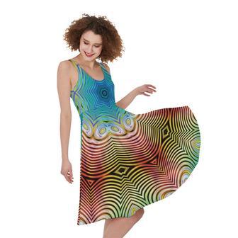 Psychedelic Kaleidoscope Print Sleeveless Knee Length Dress | Newhawaiianshirts