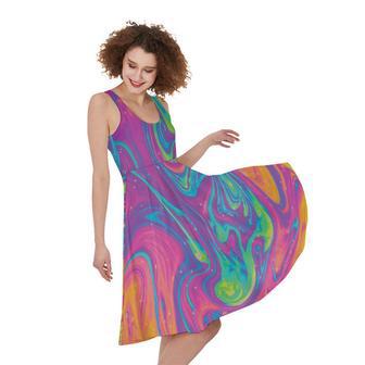 Psychedelic Liquid Print Sleeveless Knee Length Dress | Newhawaiianshirts AU