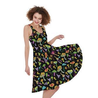 Psychedelic Mushroom Pattern Print Sleeveless Knee Length Dress | Newhawaiianshirts CA