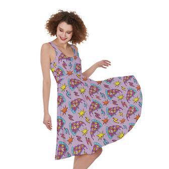 Psychedelic Pizza Pattern Print Sleeveless Knee Length Dress | Newhawaiianshirts DE